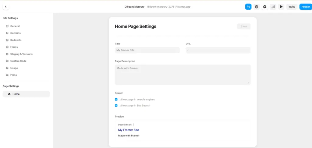 Framer dashboard