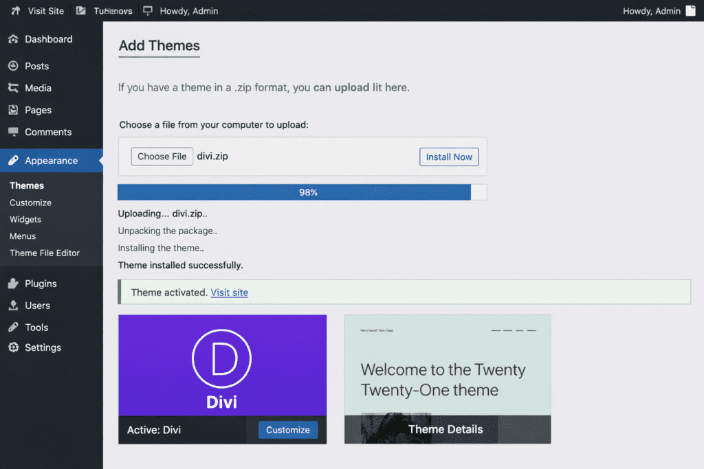 Activate Divi Theme