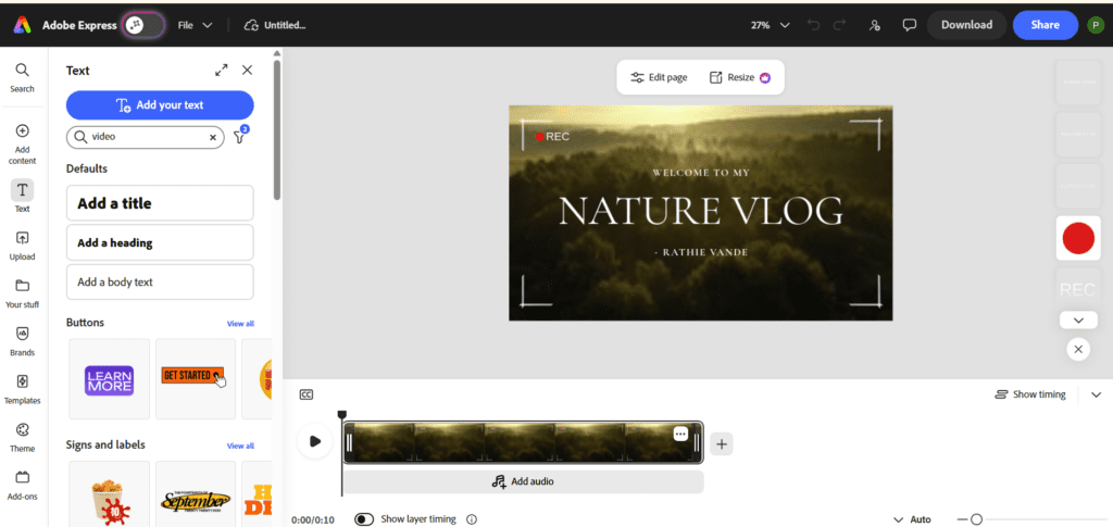 Adobe video timeline editor